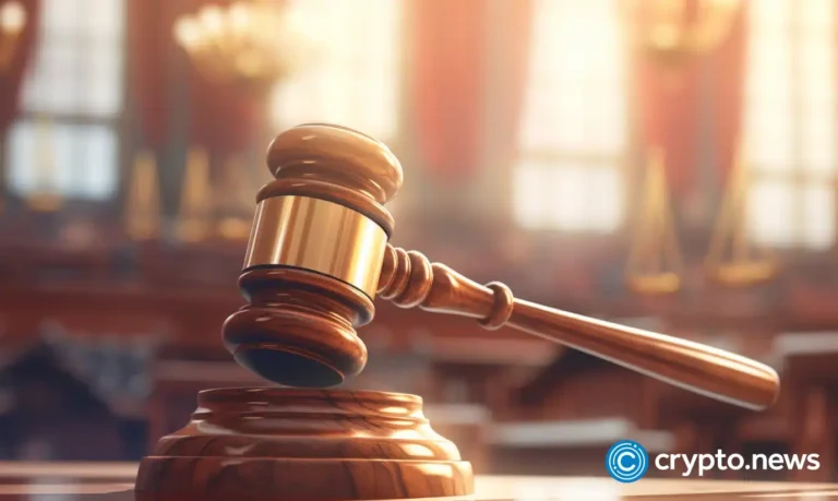 crypto news the judges gavel on the table blurry court session background low poly styl