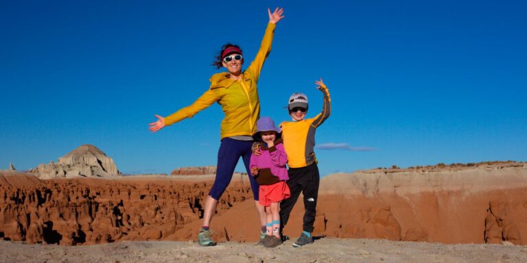 mom and two kids on top of mountain katy robin garton